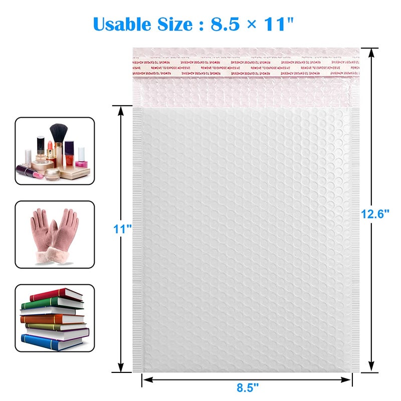 Immuson White 8.5 x 11 Inches Poly Bubble Mailers  25 Pcs Self-Seal Shipping Bags  Packaging Bags  Padded Shipping Envelopes  Bubble Envelopes for Mailing/Packaging/Delivering - Image 3